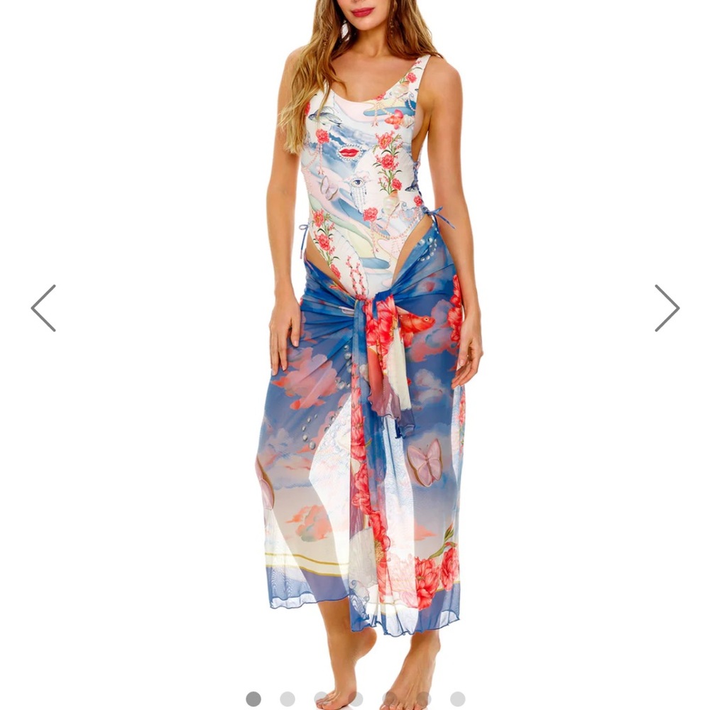 Agua by Agua Bendita White and Red Swim Coverup